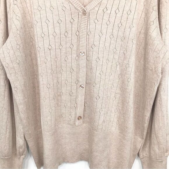 Design 365 Safari Tan Faux Button V Neck Pullover Knit Sweater NEW - Picture 3 of 13